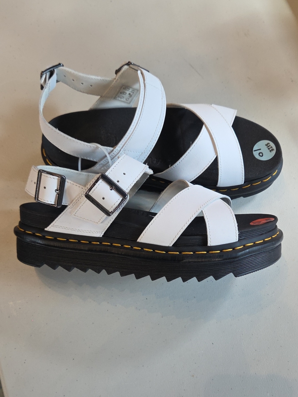 Size 10 Women's New White Leather Buckle Platform Dr. Marten's Sandals
